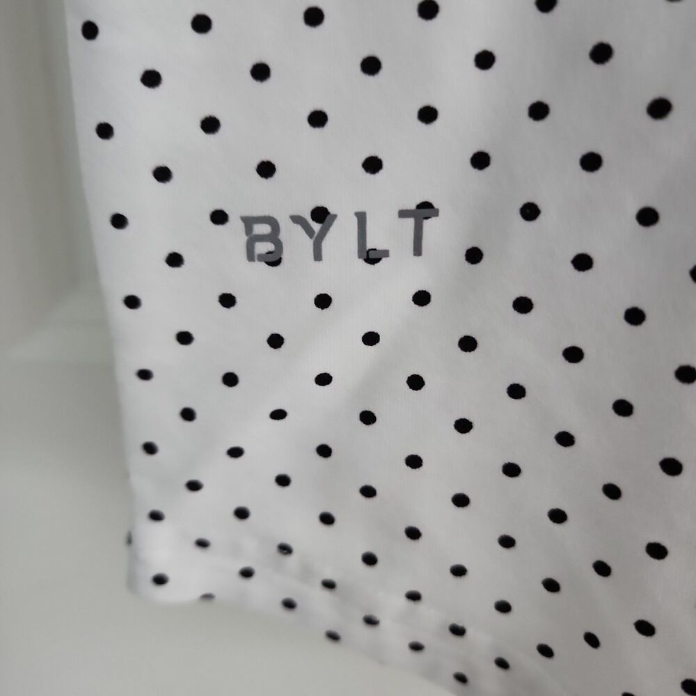 BYLT Premium Basics Lux Polo Shirt Mens S White Polka Dot Stretch Performance - Picture 3 of 8